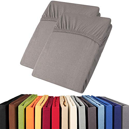aqua-textil Viana Spannbettlaken Doppelpack 140x200-160x200 cm dunkel grau Baumwolle Spannbetttuch Jersey Laken