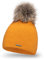 PaMaMi Damen Winter-Mütze mit Webpelz-Bommel | 3 Farben | Gr. 55-58 cm | Gefüttert, in Strickoptik | Feminine, sehr warme Strickmütze mit flauschigem Futter (Senfgelb)