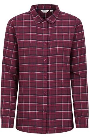 Mountain Warehouse Balsam Brushed Longline Flannel Long Sleeve Womens Shirt - Breathable Checked Shirt, Antipill, Lightweight Ladies Top, Warm - Spring Summer Burgundy Women's Size 10