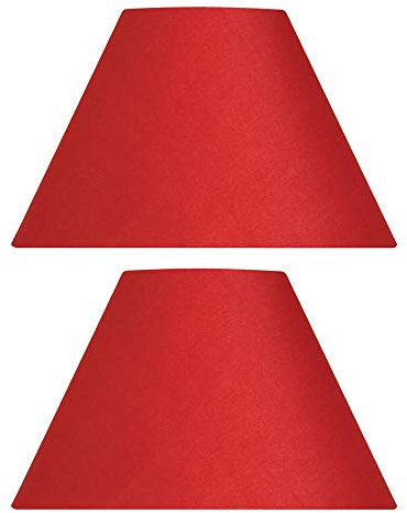 2 Pack - Red 12 Cotton Coolie Fabric Vintage Lampshade with Reversible Gimble & Shade Reducing Ring to Fit All Types of Lampholders - Sold in Pairs