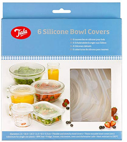 Tala Flexible and Stretchy Silcone Bowl Covers, 6 Piece reusable Set, White