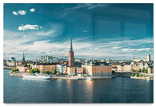 BilderKing Schönes Acrylglasverbund-Bild 90x60cm Stockholm. EIN Elegantes, modernes 8mm Acrylbild Skyline für Wohnzimmer, Schlafzimmer, Flur, Küche. Mit Befestigung für schwebende Optik