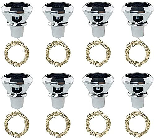 Toifucos Solar Wine Bottle Cork Lights, 8 Pack 20 LEDs Solar String Fairy Lights Outdoor Waterproof Solar Diamond Bottle Lights for Wedding Holiday Garden Patio Pathway Outdoor Decor (White)