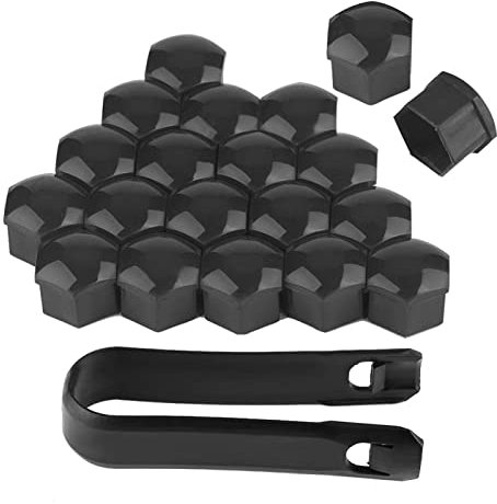 20Pcs Capuchons d'écrou de Roue, 19mm Boulon Ecrou Couvre Capuchons Protection Hexagonal Extérieure de Pneu de Voitures Avec Outil Demontage Auto Hub Vis Cache Boulon Jantes pour Véhicule (Noir)