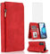 Compatible with Samsung Galaxy S20 FE Gaxaly S 20 FE 5G UW 6.5 inch Wallet Case Tempered Glass Screen Protector Zipper Flip Cover Card Holder Phone Cases for Glaxay S20FE5G S20FE 20S Fan Edition Red