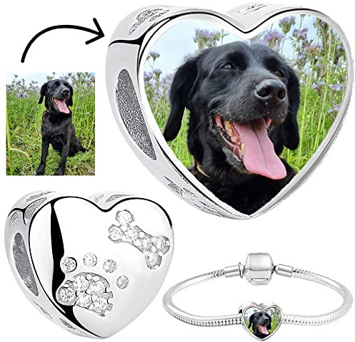 2Burned Silber 925 Personalisierter Schmuck Foto-Charm – Kompatibel mit Europäisches-Armbändern, Liebe Herz Personalisiertes Geschenk – Fügen Sie Ihr Bild hinzu (Hundepfote)