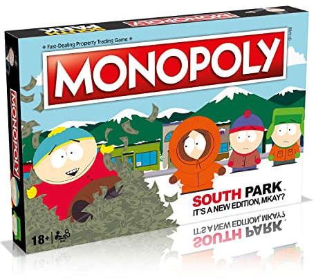 Winning Moves South Park Monopoly Board Game, Play with characters from Colorado including Cartman, Eric, Kyle, Kenny and Butters, gift for ages 18 plus