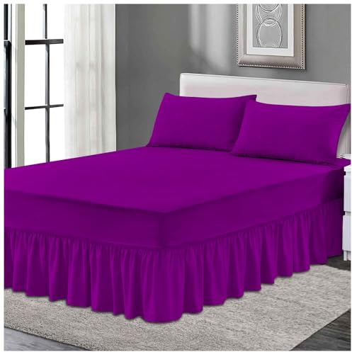 Plain Elastic Bed Valance Sheet, Ruffles Bed Skirt Sheets, Ultra Soft Bedskirts Valance Bedsheets, Berry