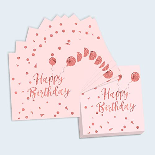 Clvsyh Servietten Happy Birthday, 40 Stück Servietten Geburtstag Rosegold, Papierservietten Paper Napkins, Geburtstagsservietten 33x33cm für Junge Mädchen Geburtstag Party Deko (Rosa Roségold)