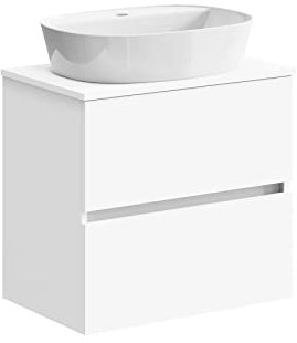 Baikal Mueble de Baño Onyx. Mueble MONTADO, Mueble 2 cajones. Mueble Baño con Lavabo. Mueble Suspendido. Armario de Pared. Lavabo Cerámico. No Incluye Espejo. 70cm Blanco.