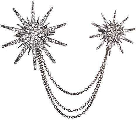 Élégant Strass Noir Chaîne Étoile Broche Motif Femmes 's Vêtements Décoration Broche Créatif et Utile