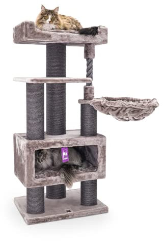 Petrebels Kratzbaum Parklane 131 cm hoch, mit XL Hängematte, Schlafhöhle, Sofa und extra Dicke Stämme, Farbe Cappuccino