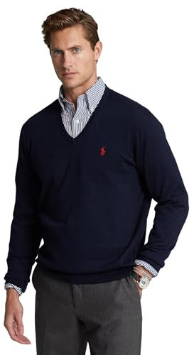 POLO RALPH LAUREN Herren-Pullover aus Baumwolle mit V-Ausschnitt, Hunter Navy, XL