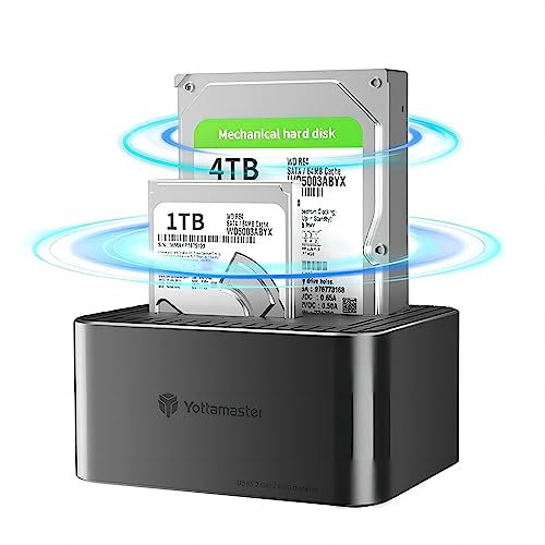 Yottamaster Dual-Bay Docking Station - USB Type C Hard Drive Dock for 2.5 and 3.5 SATA HDD/SSD, Offline Clone Function, Supports 2 x 18TB Drives, Up to 10Gbps , Tool Free Installation [KB200-C]