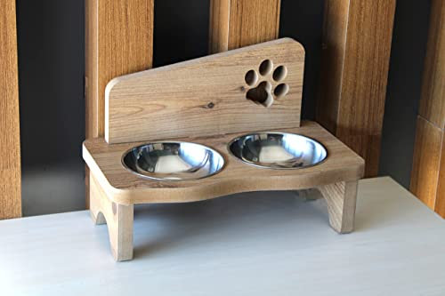 Générique Gamelle Chat Surélevées avec Support en Bois Durable, Porte Double Gamelle 2 x 300 ML