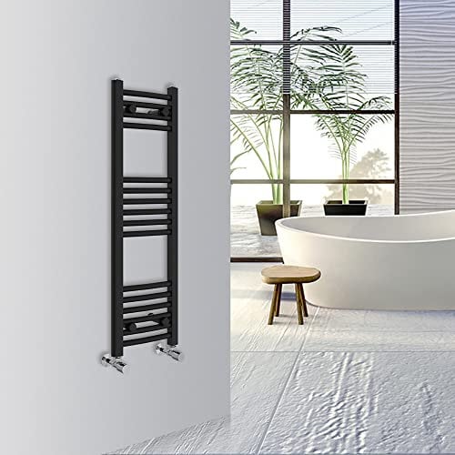 Warmehaus Curved Bathroom Heated Towel Rail Warmer Radiator Central Heating 1000x300mm - Black