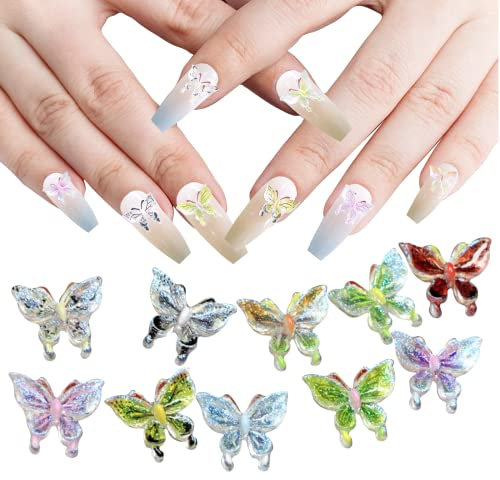 HOINCO Nail Charms 3D Resin Butterfly Nail Charms,Butterfly Nail Jewelry for Nail Art Decoration Blue,Green,Orange,Purple,White