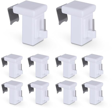 Bestlivings Klemmträger Weiß 10er Pack - für Vitragestangen/Scheibenstangen- Fensterrahmen 10-27mm - Klemmfix Dekohaken - Universal Fensterhaken zur Fensterdekoration