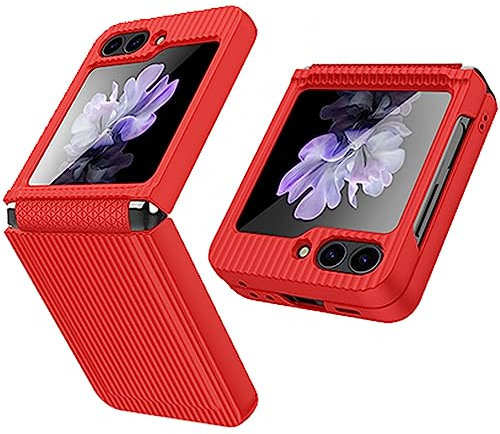 Miimall Compatible with Samsung Galaxy Z Flip 5 Case, [Built-in Glass Screen Protector] [Sliding Hinge Protection] PC Ultra-Thin Shockproof Anti-skid Full Protective Cover Case for Z Flip 5-Red