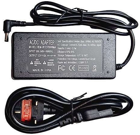 Sentry 12V 8A PSU Power Supply Unit Adapter AC/DC UK 3-Pin mains 240v AC to 12v DC for CCTV Cameras Monitors DVRs Lightings (No Splitter)