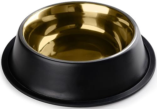 STILGUT Aluminium Feeding Bowl for Dogs and Cats, 0.7 L, Dog Bowl, Cat Bowl, Water Bowl - Black/Gold