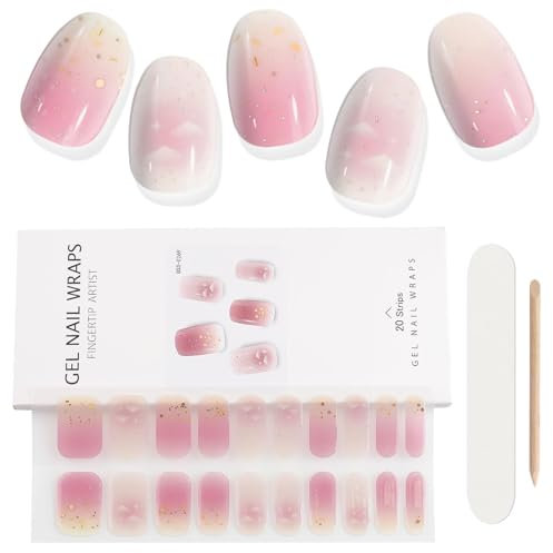 EBANKU 20PCS Pink Marble Cloud Gel Nail Stickers - Long Lasting UV Strips With Nail File & Wooden Stick for Women Manicure