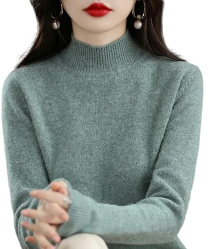 TEidea Jersey Mujer Invierno Suéter De Mujer Suéter De Punto De Cuello Medio Alto Suéter Básico De Abrigo Mujer De Manga Larga-Verde Hierba-S