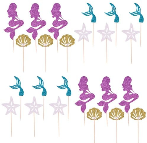 Meerjungfrau Tortendeko,24 Stück Mermaid Cupcake Toppers Set,Glitzer Meerjungfrau Torten Deko,Ocean Theme Kuchendekoration für Mädchen Frauen Mermaid Party