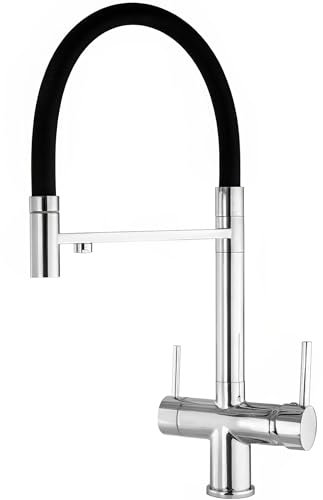 VALAZ Rubinetto Cucina 3 Vie Osmosi Nero Opaco e Cromato | Rubinetto Lavello Cucina | Alta Pressione, 360°, Risparmio Idrico, Installazione Veloce | Acciaio Inossidabile, Serie Manzanares