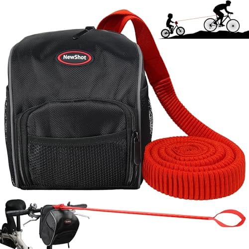 NewShot Bike Towing System, Retractable Bungee Tow Rope Bag - Pull Behind Leash for Kids Adult Bicycle, MTB - Assembly in Seconds