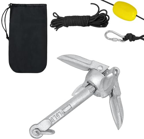 XINZI Bootsanker Faltanker Anker Verzinkt Gusseisen Klappanker 0.7kg Ankerset mit 10m Ankerseil, Karabiner, Boje und Transporttasche für Boot Schlauchboot Kajak SUP