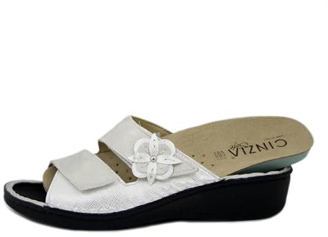 CINZIA SOFT Ciabatte Donna Linea Ortopedica in Pelle Bianco, Doppio Strap, Plantare Estraibile, Pianta Larga, 2812 TAGLIA DONNA 35