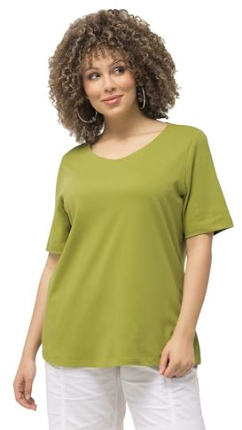 Ulla Popken Damen große Größen Übergrößen Plus Size Shirt, doppellagige Vorderseite, Slim, Rundhals, Halbarm apfelgrün 58+ 810528425-58+