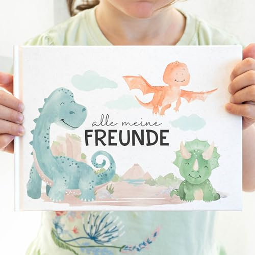 Dino Freundebuch mit Dinosaurier, Grundschule und Kindergarten, Alle meine Freunde, Freundschaftsbuch, Schulfreundebuch, Kindergartenfreundebuch, Junge und Mädchen, DIN A5