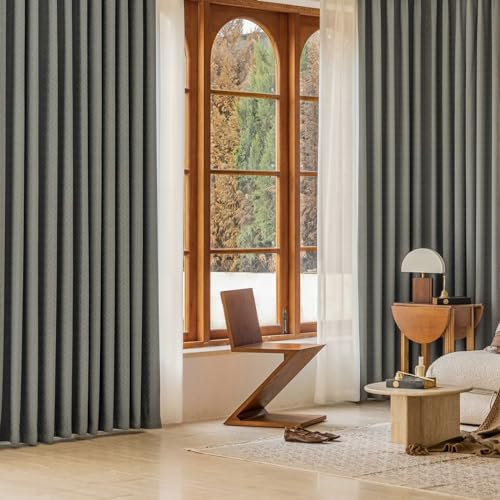 Ayoiow Verdunkelungsvorhang Dachfenster, Verdunkelungs-Vorhang Gardine Mit Ösen, Chenille Thermovorhang 2Er Set, Grau, 86X214CM