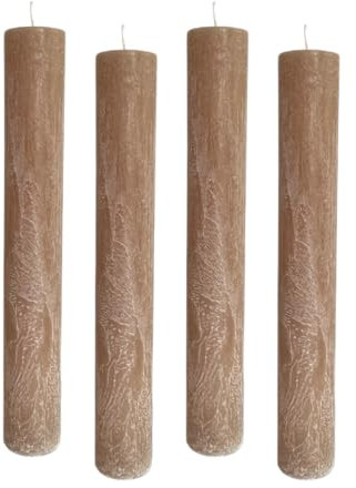 4er Pack Rustikale Stabkerzen H:24 cm Ø:3,4 cm - 24 Stunden Brenndauer - dicke Kerzen Dinnerkerzen Tafelkerzen Kirchenkerzen, Farbe:Sandbraun