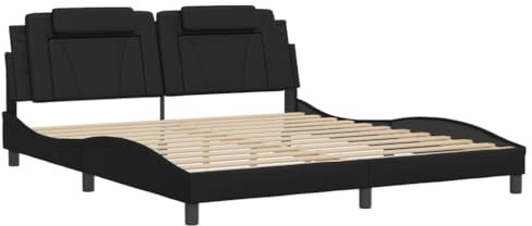 vidaXL Bettgestell, Bett Viana mit LED ohne Matratze, Bettrahmen mit Sperrholzlatten, Doppelbett für Schlafzimmer, Schwarz 180x200cm Kunstleder