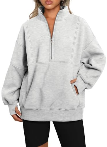 Famulily Womens Winter Tops High Neck Baggy Jumpers Warm Half Zip Coats Casual Long Sleeve Sweatshirt without Hood Gray M