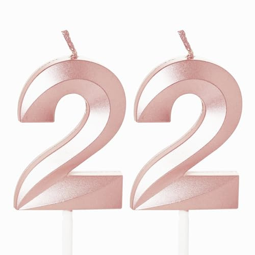 YAAVAAW Candele per compleanno numero 22 in oro rosa - Candele numero 22, decorazioni per torta di 22° compleanno