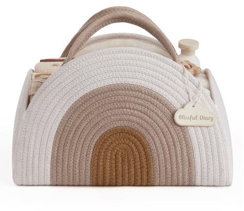 Blissful Diary Earthy Rainbow Wickeltasche aus Baumwollseil, groß, für Neugeborene, Jungen und Mädchen, Geschenk für Babypartys, Neugeborenenen-Korb
