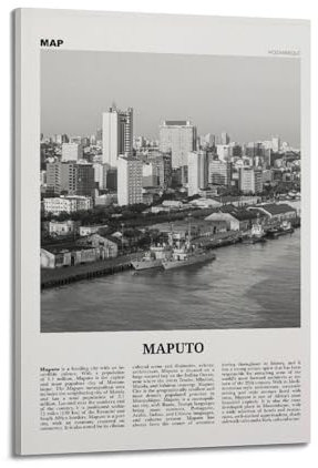 Maputo Druck Schwarz und Weiß, Maputo Wandkunst, Maputo Poster, Maputo Foto, Maputo Wanddekoration, Mosambik, Lourenço, Marken, Afrika, Poster, dekorative Malerei, Leinwand, Wandposter und Kunstbild