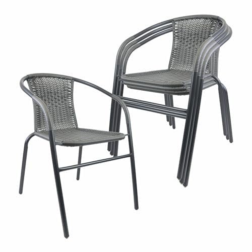 Nexos 4er Set Bistrostuhl Marseille aus Poly-Rattan Stahlgestell – Farbe: Rahmen SCHWARZ/Bespannung GRAU