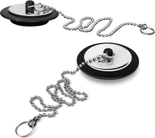 Lot de 2 bouchons de baignoire universels avec chaîne en acier inoxydable pour salle de bain, cuisine, cuisine