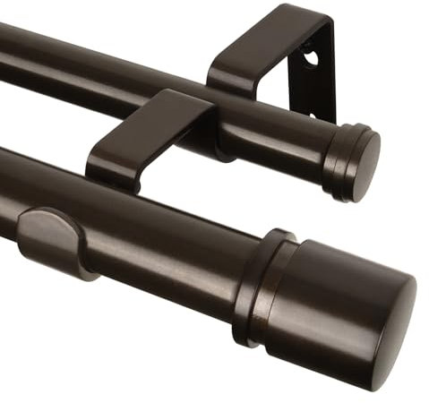 HOTOZON Gardinenstange 2 Läufig 80-218 cm, Vorhangstange Doppelläufig Bronze mit Klassischem Endstück, 25 mm Gardinenstangen Ausziehbar mit Halterungen für Wohnzimmer, Küche, Schlafzimmer