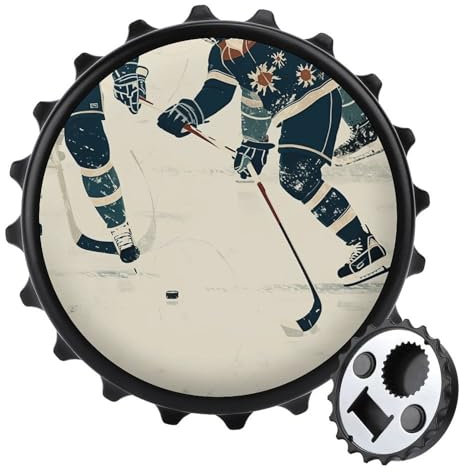 Magnetischer Bierflaschenöffner, Eishockey-Muster, bedruckt, personalisierbar, runder Flaschenöffner, Kühlschrankmagnet für Kühlschrank-Bierliebhaber