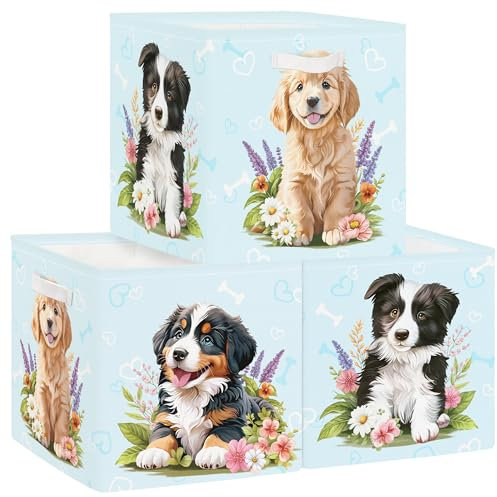 Clastyle Cute Pets Kid Storage Cube Organizer Set Animal Closet Clothes Cube Storage Bin Nursery Toddler Baby Toy Box Chest Girl Boys Book Shelf Basket, Dog, 11.8x11.8x11.8 in
