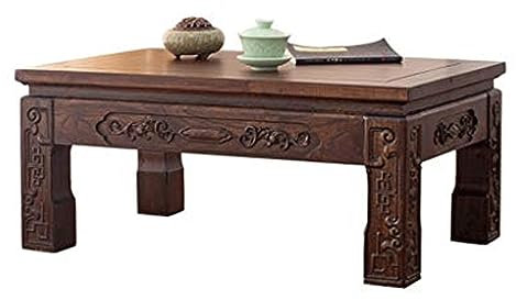 Niedriger Tisch im japanischen Stil, Buche, antikes Sofa, kleiner quadratischer Beistelltisch für Wohnzimmer, Balkon, Erkerfenster, Teetisch in der Mitte (Walnuss, 50 x 40 x 30 cm)