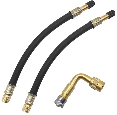 2 Pcs Valve Stem Extenders, 8.25inch, and 90 Degree Brass Tyre Valve Extension Adaptor, Flexible Tire Valve Extension, Extension Tire Valve Adaptor for Universal RV Car Truck Motorcycle Bike Scooter