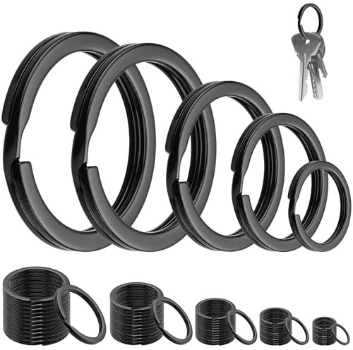 KGGZKG 60 Stück Schlüsselringe 30mm 28mm 25mm 20mm 15mm Schlüsselring Schwarz Set SchlüSselanhänger Ringe zum Basteln Keyring Stabil Flacher Schlüsselbund für Schlüssel Diy Kunsthandwerk 5 Größen