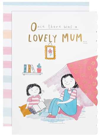 Hallmark Mother's Day Card for Mum, Cute Cartoon Illustration, Pink, White | Measures 22.8cm by 15.9cm, Fold-out Concertina Design, Includes Patterned Envelope, Blue Colour Palette